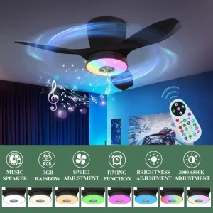 Plafonnier LED moderne avec ventilateur RGB Bluetooth  design épuré  lumière variable  télécommande incluse  chambre  salon  cuisine  économie d’énergie  style scandinave
