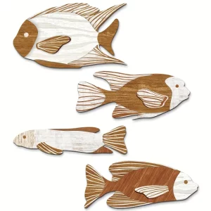 Décoration murale en bois poissons style plage art marin 4 pièces design scandinave rustique chambre salon cadeau vacances intérieur