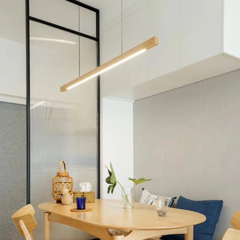 Suspension en bois naturel style nordique moderne lumière LED intégrée design scandinave éclairage chaleureux pour salon chambre cuisine ou bureau