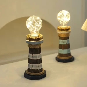 Lampe de table bois style nautique design phare rétro  décoration intérieure élégante  lumière chaleureuse économie d’énergie