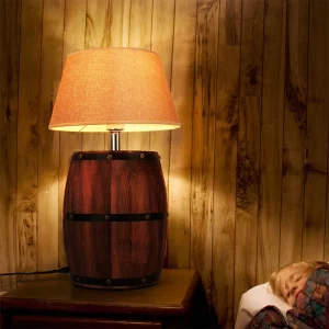 Lampe de table industrielle vintage design rustique baril en bois abat-jour tissu lumière chaleureuse décoration intérieure chambre salon Lampe de table industrielle vintage design rustique baril en bois abat-jour tissu lumière chaleureuse décoration intérieure chambre salon