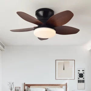 Plafonnier ventilateur bois naturel design moderne nordique chambre salon éclairage chaleureux économie d’énergie élégant