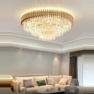 Plafonnier LED Cristal Doré Design Moderne Luxueux Éclairage Salle à Manger Salon Chambre Économique Élégant