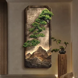 Applique murale bois naturel LED design zen paysage montagneux éclairage chaleureux salon bureau décoration relaxante moderne économique élégant
