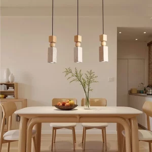 Suspension LED bois et béton design scandinave moderne éclairage intérieur cuisine salon chaleureux économie d’énergie élégant Suspension LED bois et béton design scandinave moderne éclairage intérieur cuisine salon chaleureux économie d’énergie élégant