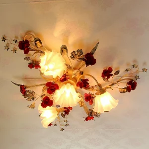 Plafonnier LED floral métal et verre design vintage romantique salon chambre éclairage chaleureux économique élégant Plafonnier LED floral métal et verre design vintage romantique salon chambre éclairage chaleureux économique élégant