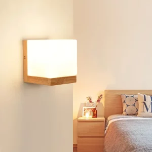 Applique murale moderne en bois scandinave  design nordique  lumière douce pour chambre  salon  couloir  éclairage vintage LED économique