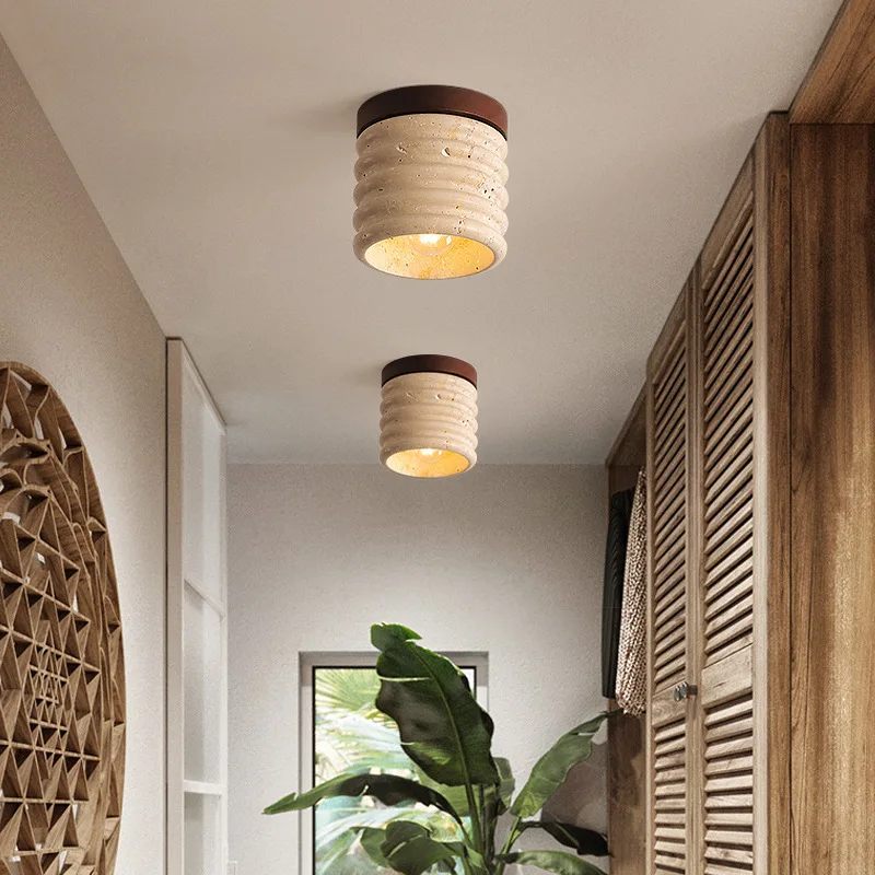 Plafonnier LED bois jaune travertin design moderne nordique salon chambre éclairage chaleureux économique élégant