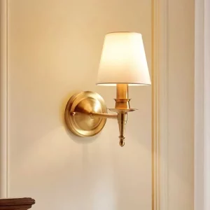 Applique murale moderne en métal doré design classique abat-jour en tissu lumière douce chambre salon décoration intérieure élégance naturelle