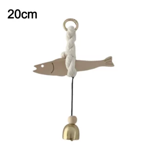 Pendentif mural bois naturel poisson ornement marin style rustique corde blanche intérieur extérieur décoration élégante