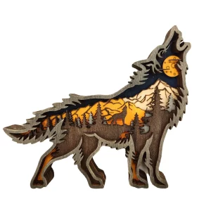 Décoration murale en bois sculpté 3D  loup dans la forêt  style rustique  décoration intérieure élégante pour salon  chambre  bureau ou salle à manger