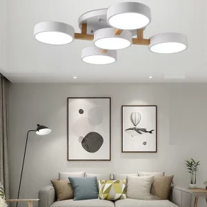 Plafonnier LED bois naturel design scandinave nordique moderne salon chambre éclairage chaleureux économique élégant