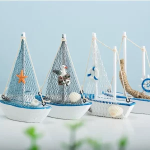 Décoration nautique miniature bateau en bois bleu  Style maritime  artisanat en bois  décoration intérieur  extérieur  salle de fête  1 pièce