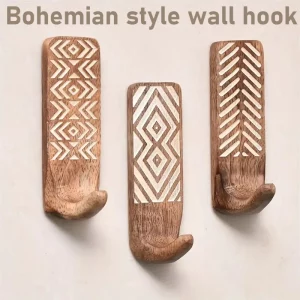Crochets muraux en bois naturel design bohème motifs géométriques entrée chambre salle de bain décoration murale élégante et fonctionnelle style scandinave nordique Crochets muraux en bois naturel design bohème motifs géométriques entrée chambre salle de bain décoration murale élégante et fonctionnelle style scandinave nordique