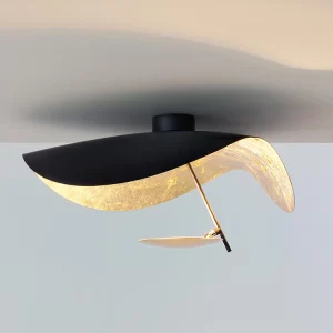 Plafonnier LED moderne noir et doré design artistique épuré salon chambre hôtel éclairage intérieur ambiant élégant