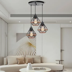 Suspension LED métal design industriel moderne lumière chaleureuse salon cuisine loft éclairage décoratif économique élégant
