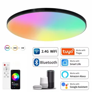 Plafonnier LED intelligent design moderne éclairage RGB Wi-Fi Alexa Google Voice salon chambre bureau lumière variable économie d’énergie haute qualité