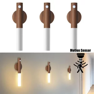Lampe murale LED en bois naturel design scandinave moderne avec capteur de mouvement éclairage chaleureux économique élégant pour couloir chambre ou salle de bain Lampe murale LED en bois naturel design scandinave moderne avec capteur de mouvement éclairage chaleureux économique élégant pour couloir chambre ou salle de bain