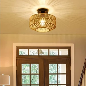 Plafonnier tissé main rotin naturel style rustique bohème éclairage chaleureux chambre salon entrée salle bain Plafonnier tissé main rotin naturel style rustique bohème éclairage chaleureux chambre salon entrée salle bain