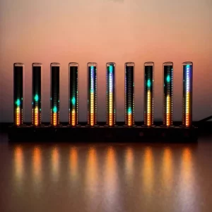 Plafonnier bois LED multicolore design moderne éclairage ambiance salle jeux bureau style technologie audio visuelle lumière interactive USB alimenté écoénergétique Plafonnier bois LED multicolore design moderne éclairage ambiance salle jeux bureau style technologie audio visuelle lumière interactive USB alimenté écoénergétique