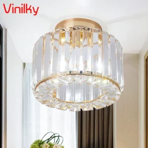 Plafonnier en verre cristal moderne design élégant lustre LED salle à manger entrée éclairage lumineux chrome doré
