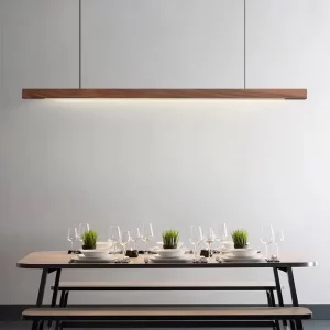 Suspension en bois de noyer noir  design moderne LED  éclairage salle à manger  cuisine  île  bureau  café  restaurant  lumière chaleureuse  économie d’énergie