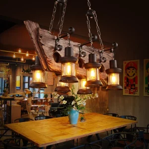 Suspension LED bois vintage Industriel Rustique Salle à manger Cuisine Salon Bar éclairage Chaleureux Design Nostalgique Économique Élégant