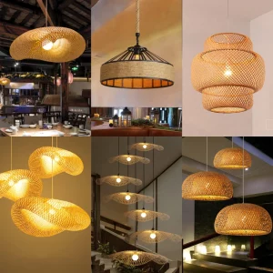 Plafonnier suspendu bambou tissé main  luminaire rotin LED  éclairage chaleureux  design scandinave moderne  salon chambre salle à manger décoration élégante