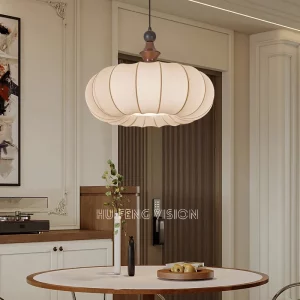 Suspension LED en bois et tissu  design scandinave et moderne  plafonnier élégant pour salon  chambre et hôtel