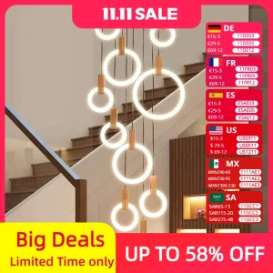 Suspension LED bois naturel design moderne minimaliste style nordique éclairage chaleureux pour salon chambre entrée escalier économies d’énergie élégance naturelle Suspension LED bois naturel design moderne minimaliste style nordique éclairage chaleureux pour salon chambre entrée escalier économies d’énergie élégance naturelle