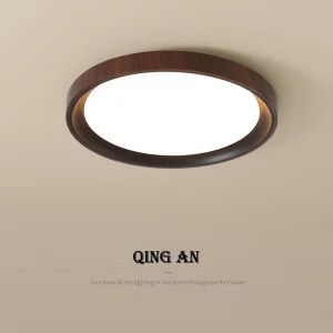 Plafonnier LED design moderne minimaliste finition bois sombre éclairage chaleureux salon chambre table à manger économique élégant