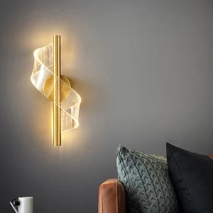 Applique murale LED design moderne doré avec torsade transparente éclairage intérieur salon chambre moderne élégant Applique murale LED design moderne doré avec torsade transparente éclairage intérieur salon chambre moderne élégant
