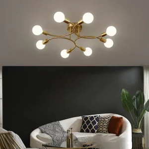 Plafonnier LED doré design nordique moderne multi-têtes chambre salon salle à manger éclairage chaleureux économique élégant