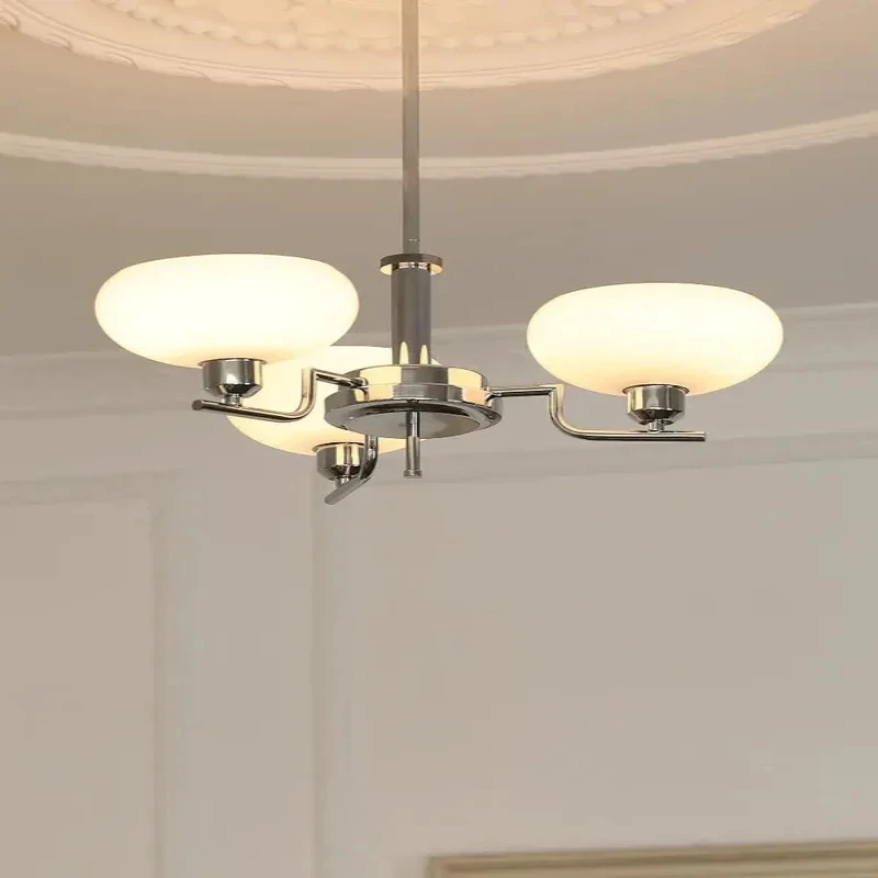 Plafonnier suspendu verre dépoli métal chrome design moderne rétro éclairage salon chambre cuisine lumière chaleureuse économique